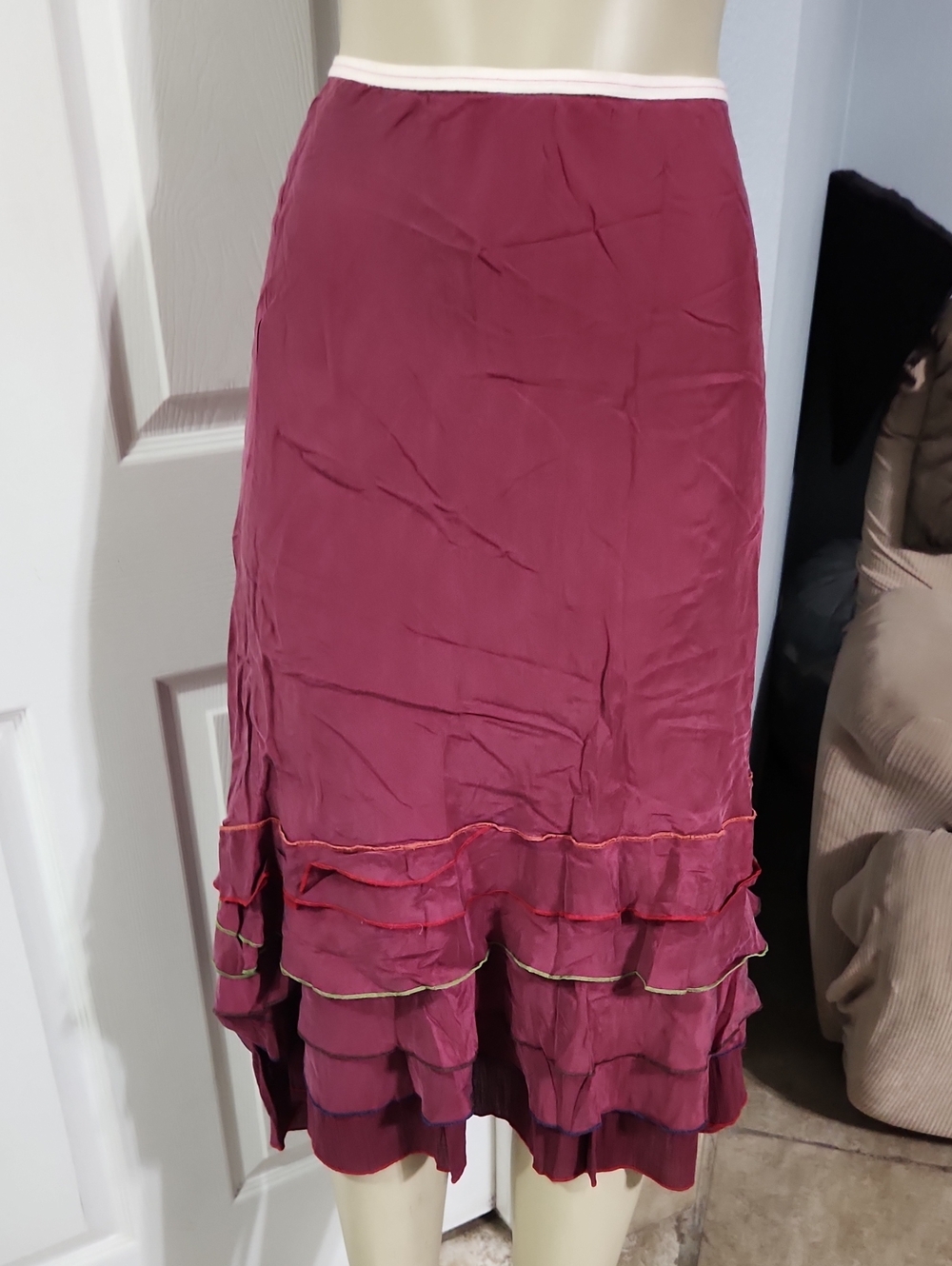 Layered Ruffle Midi Skirt in Berry